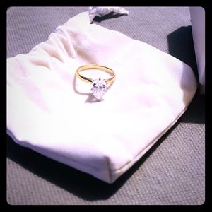 14K gold, lab created pear shape solitaire